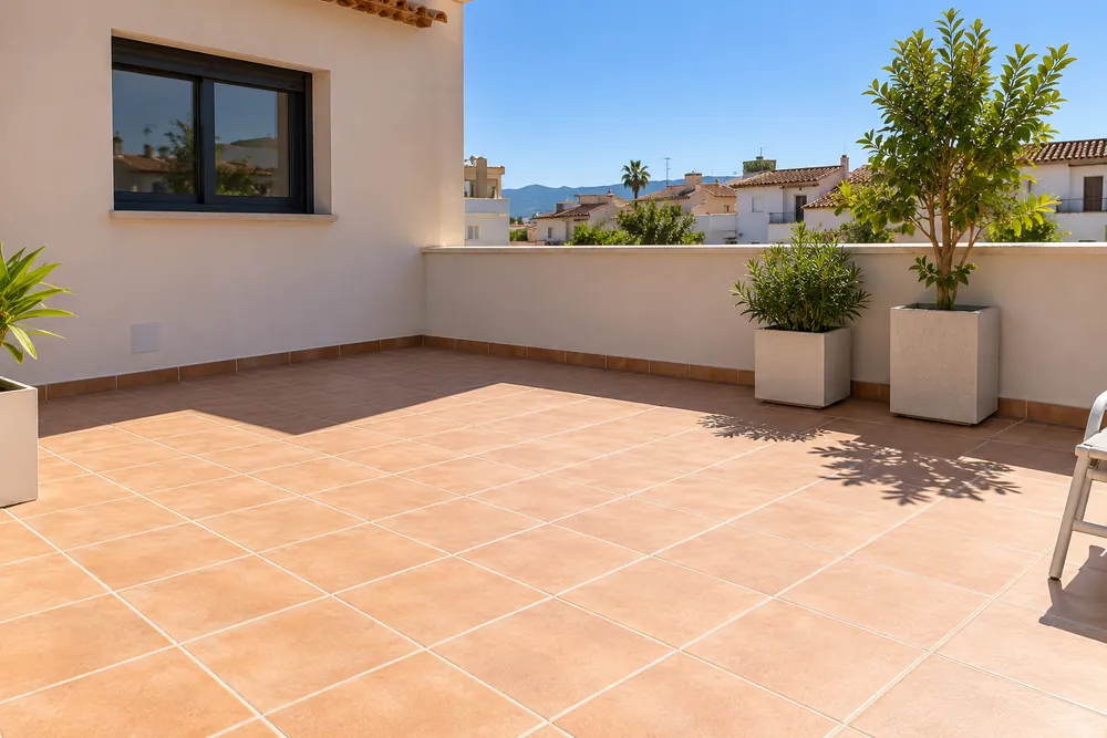 Terraza con baldosa antes de la instalación